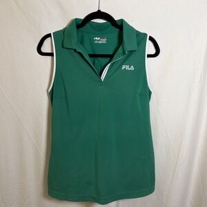 Fila Sport Sleeveless Polo Shirt Green Golf Tennis Womens M